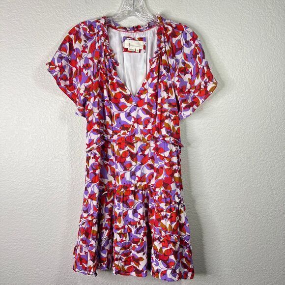 Anthropologie Dresses & Skirts - Anthropologie Colorful Floral‎ Print V-Neck Dress Short Sleeve Summer SP